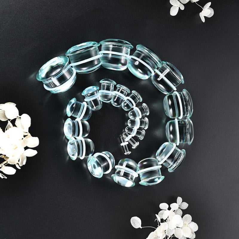 AccGin Store Glass Ear Stretching Kit Single Flare Plugs & Rubber Rings Unique 1mm Increments 3mm-25mm Gradual Sizing Smooth Glass Gauges for Daily Wear Earring Expander Stretcher Piercing Body Jewelry 4Pcs - Image 5